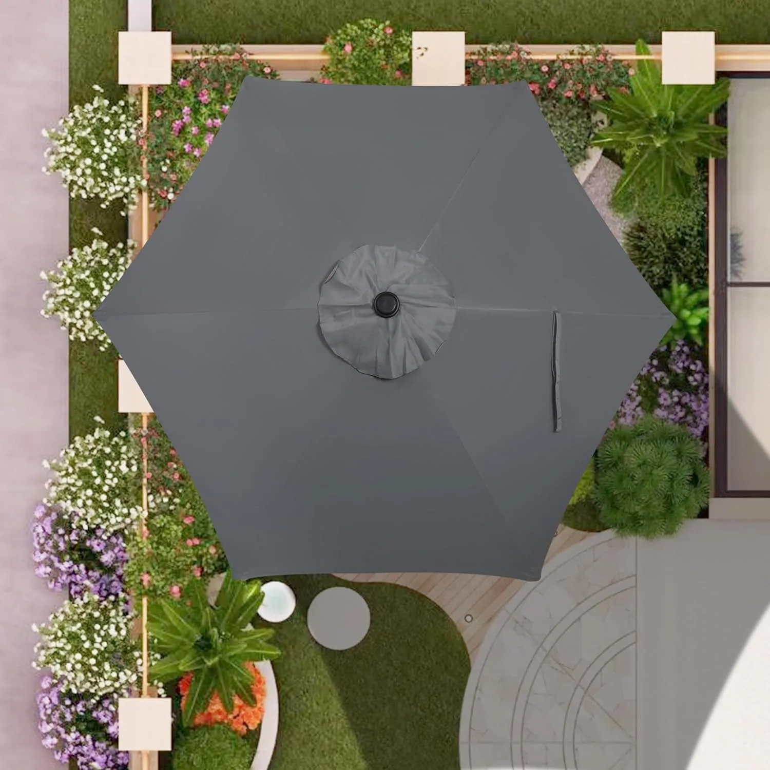 Blissun 7.5ft Patio Umbrella Replacement Canopy, Market Umbrella Cover, Outdoor Table Umbrella Canopy for 6 Ribs (Dark Grey)