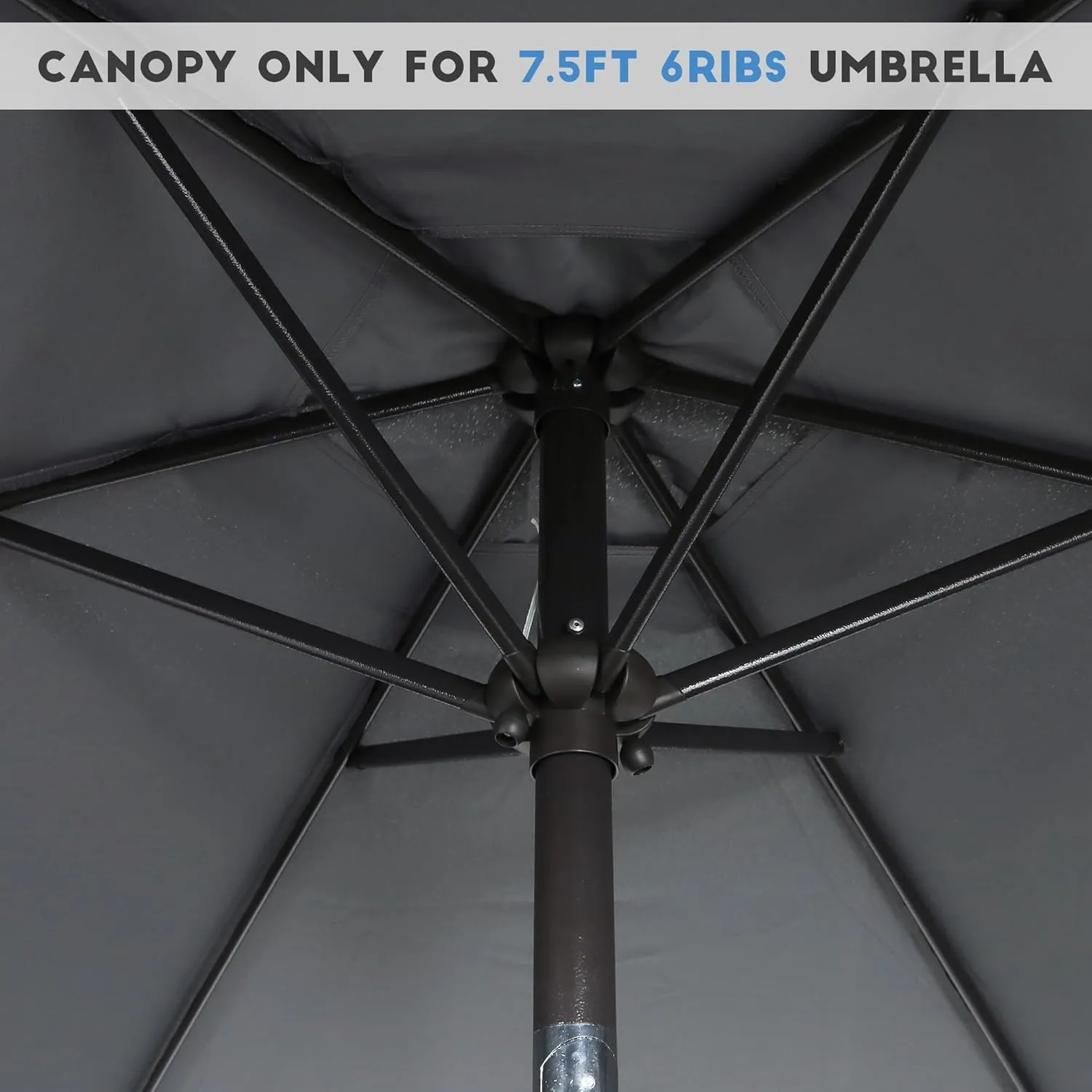Blissun 7.5ft Patio Umbrella Replacement Canopy, Market Umbrella Cover, Outdoor Table Umbrella Canopy for 6 Ribs (Dark Grey)