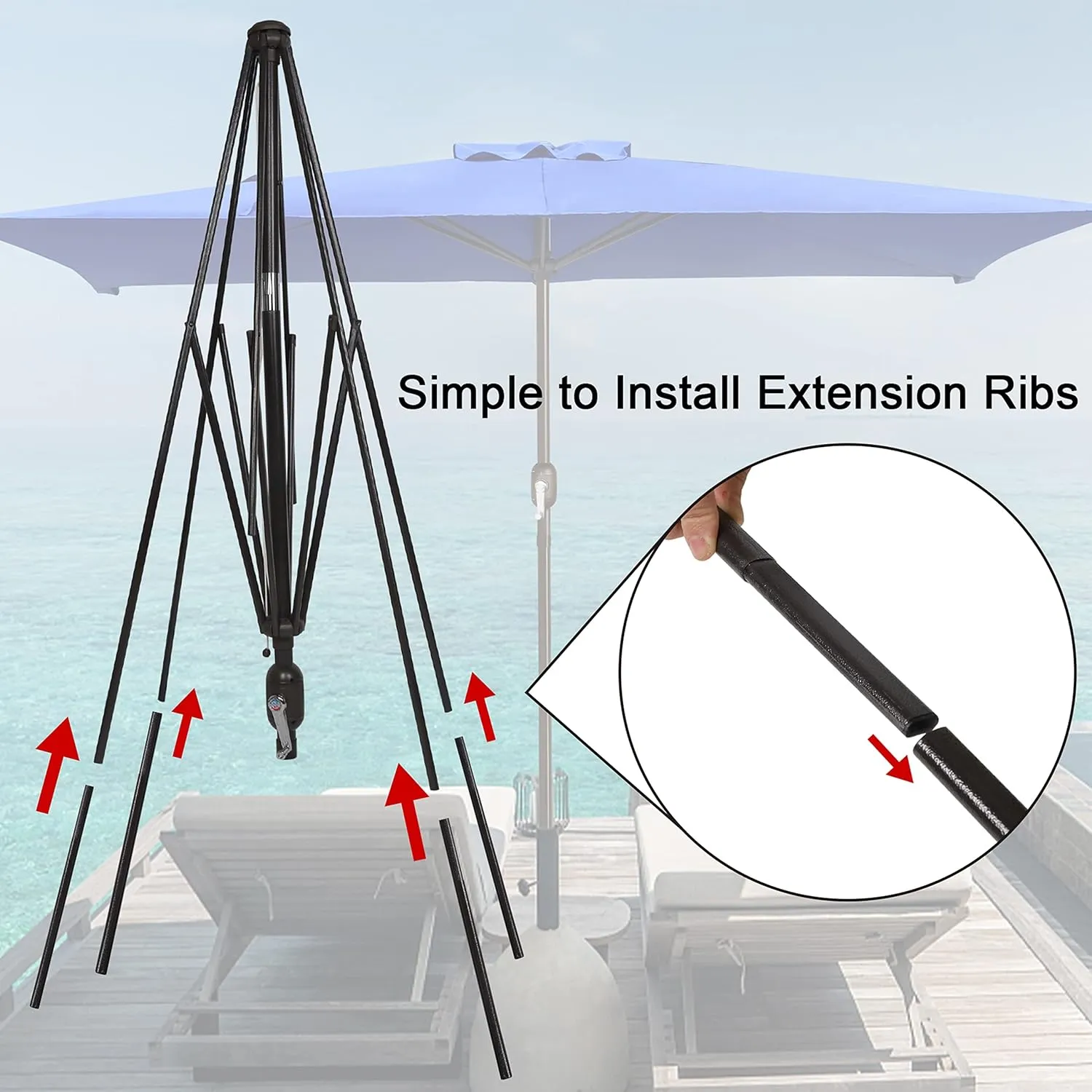 Blissun Rectangular Patio Umbrella, Table Market Umbrella with Tilt and Crank, Outdoor Umbrella for Garden, Deck, Backyard, Pool and Beach