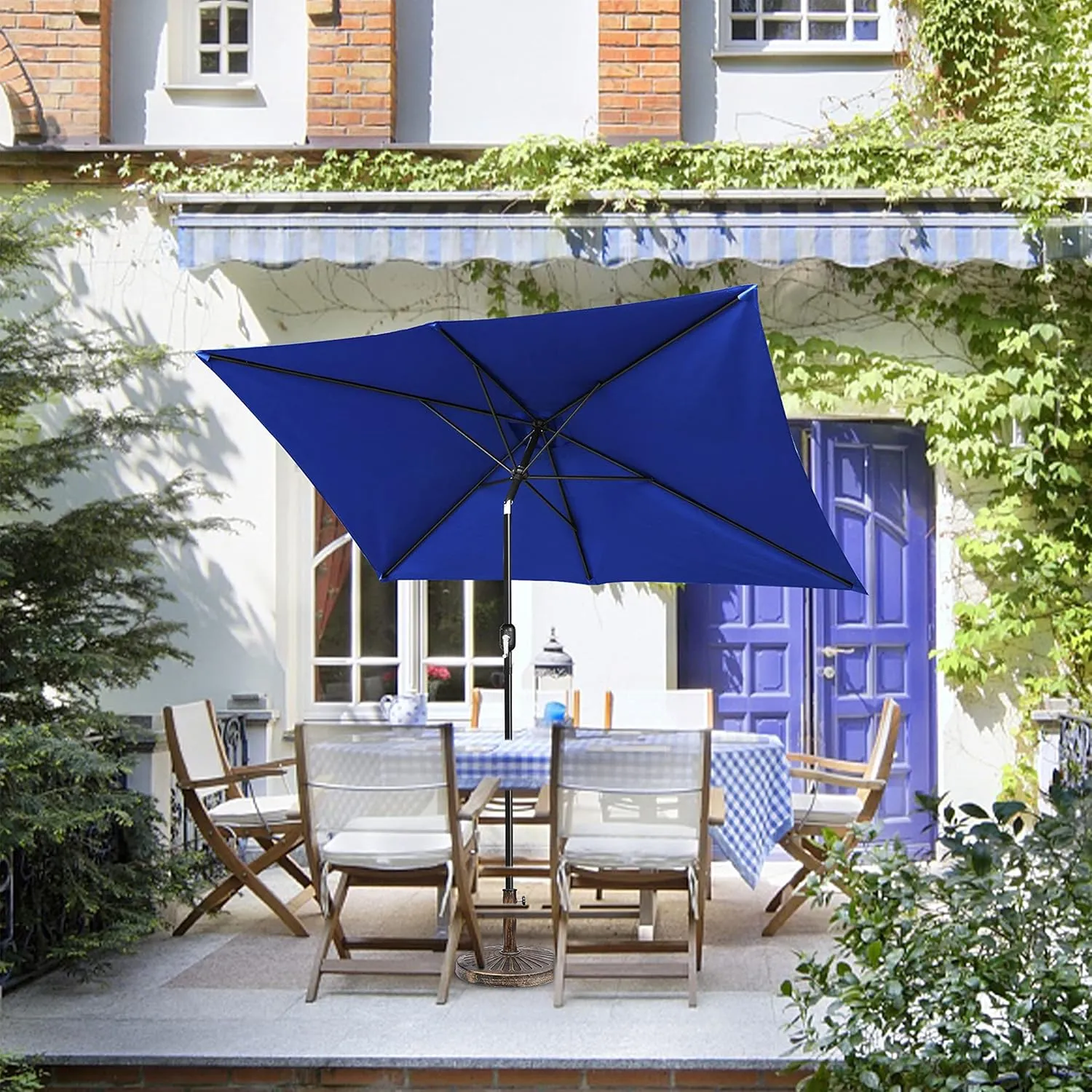 Blissun Rectangular Patio Umbrella, Table Market Umbrella with Tilt and Crank, Outdoor Umbrella for Garden, Deck, Backyard, Pool and Beach