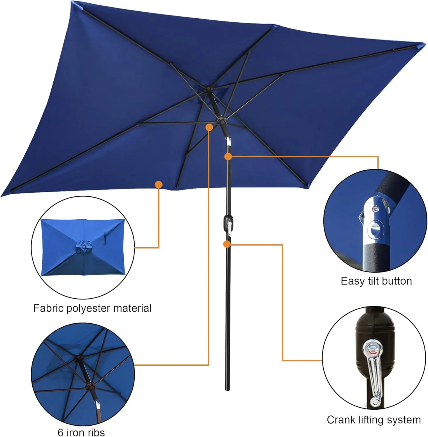 Blissun Rectangular Patio Umbrella, Table Market Umbrella with Tilt and Crank, Outdoor Umbrella for Garden, Deck, Backyard, Pool and Beach