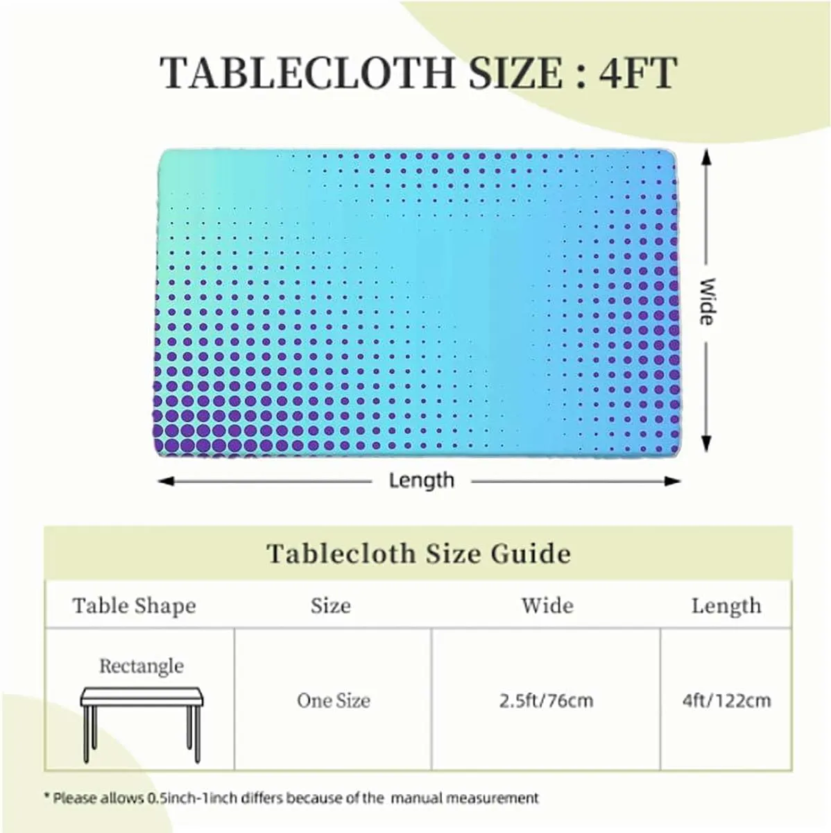 Blue Tablecloth Elastic Edge Fitted Gradient Little Geometric Background Protector with Elastic for Rectangle Picnic Tables, Washable Abstract Fits up 4 Foot Tables