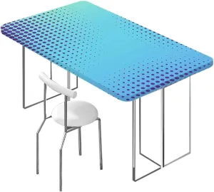 Blue Tablecloth Elastic Edge Fitted Gradient Little Geometric Background Protector with Elastic for Rectangle Picnic Tables, Washable Abstract Fits up 4 Foot Tables