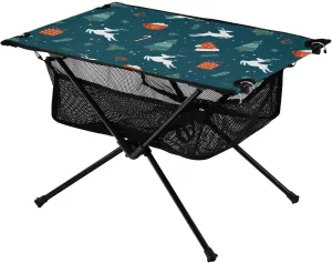 Bolaz Outdoor Folding Portable Picnic Camping Table-Green Christmas Deer,Storage Mesh for Camping Gear Accessories, Hiking, Mountaineering, Outdoor Travel