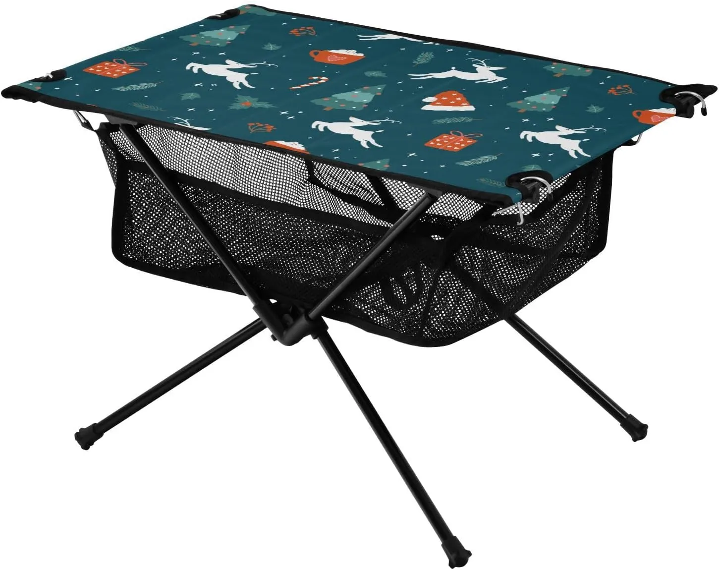 Bolaz Outdoor Folding Portable Picnic Camping Table-Green Christmas Deer,Storage Mesh for Camping Gear Accessories, Hiking, Mountaineering, Outdoor Travel