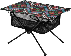 Bolaz Outdoor Folding Portable Picnic Camping Table-Vintage Geometric Colorful,Storage Mesh for Camping Gear Accessories, Hiking, Mountaineering, Outdoor Travel
