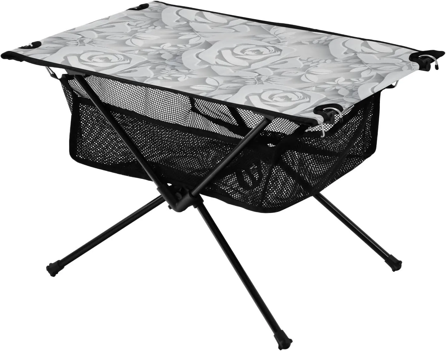 Bolaz Outdoor Folding Portable Picnic Camping Table-White Rose,Storage Mesh for Camping Gear Accessories, Hiking, Mountaineering, Outdoor Travel