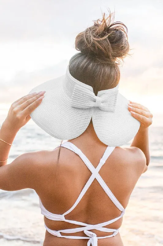 BOW ROLL UP WIDE BRIM VISOR SUN HAT