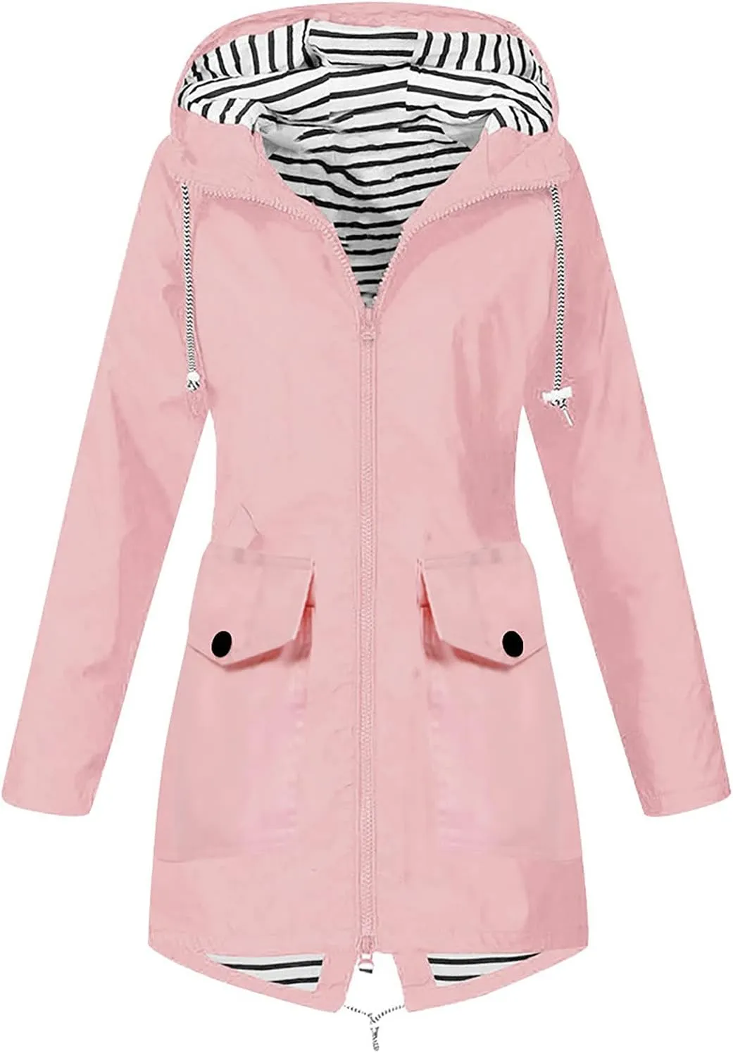 BOXIACEY Rain Jackets for Women Waterproof with Hood Lightweight Packable Windbreaker Outdoor Trench Coat Travel Jacket