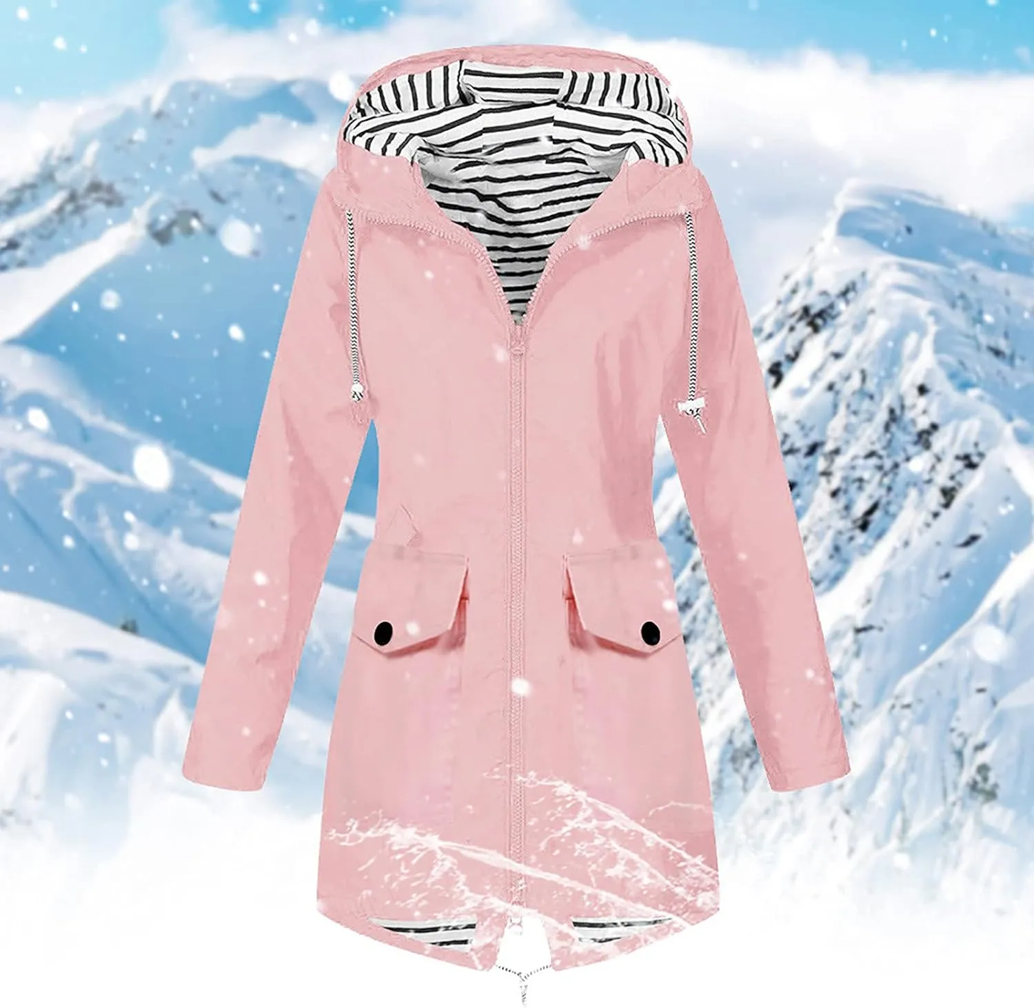 BOXIACEY Rain Jackets for Women Waterproof with Hood Lightweight Packable Windbreaker Outdoor Trench Coat Travel Jacket