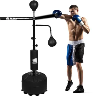 Boxing Speed Boxing bar Trainer - 82IN Punching Bag Reflex Spinning Bar Adjustable and Suitable for Adults & Kids Two Balls Included for Versatile Workouts（Black）