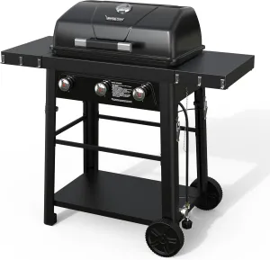 Brand-Man 3 Burner Propane Gas Grill with Portable Tabletop Propane Grill & Enameled Grates, Gas BBQ Grill for Outdoor Cooking Camping Tailgating Barbecue Patio Backyard, Black