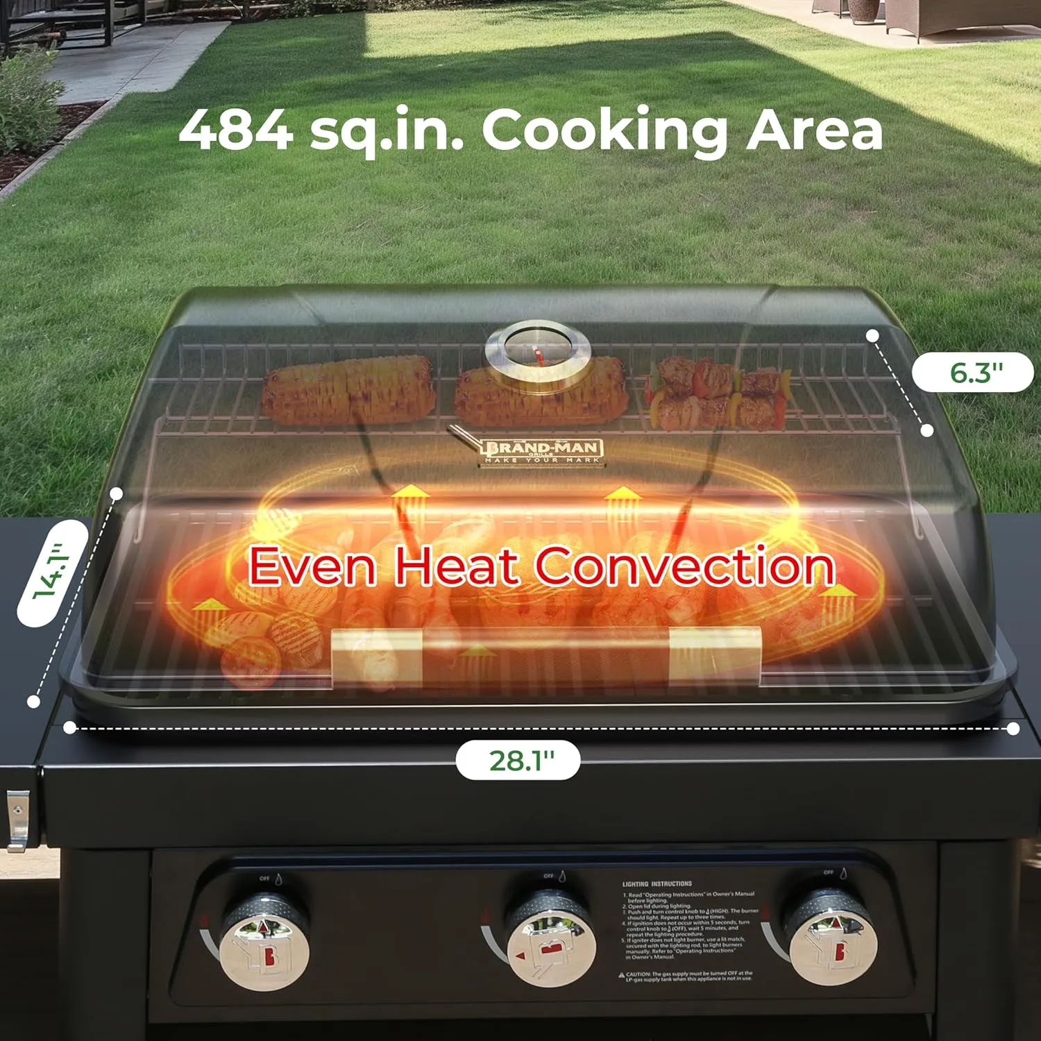 Brand-Man 3 Burner Propane Gas Grill with Portable Tabletop Propane Grill & Enameled Grates, Gas BBQ Grill for Outdoor Cooking Camping Tailgating Barbecue Patio Backyard, Black