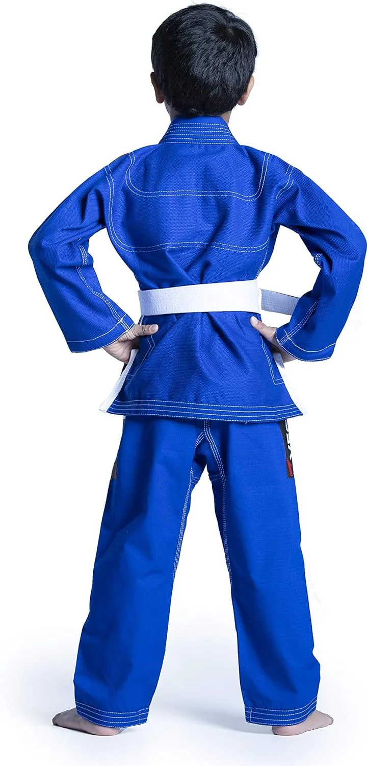 Brazilian BJJ Gi Jiu Jitsu Gi for Child Kids Gi Uniform Durable Pant & Jacket 100% Cotton with Free Belt