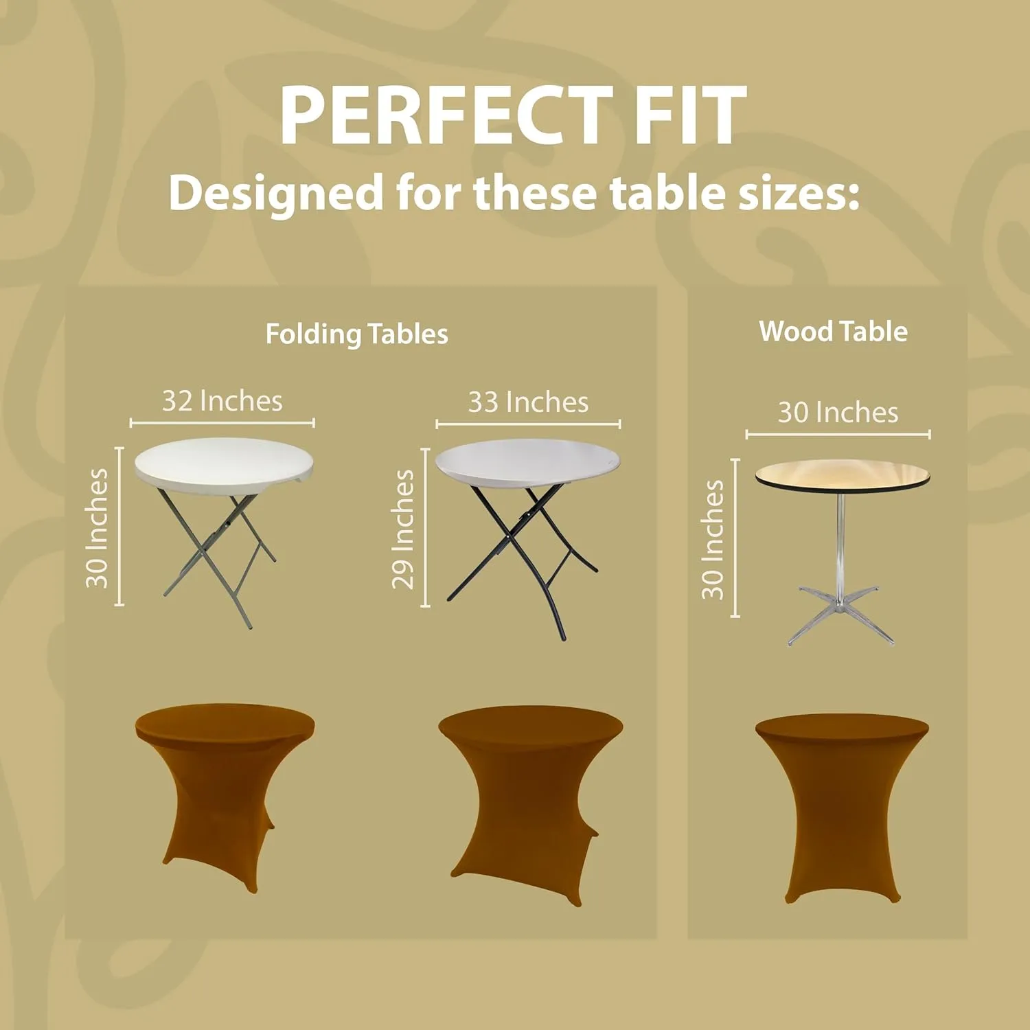 Brown 32 Inch Round x 30 Inch Tall Spandex Cocktail Tablecloth Folding Cover Stretch