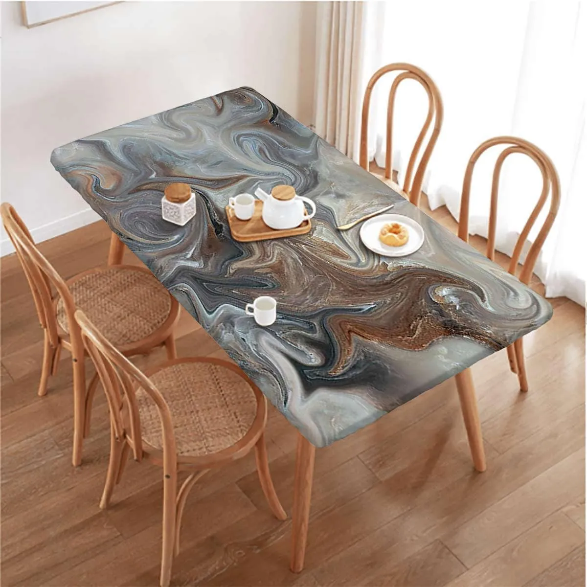 Brown Light Grey Folding Table Cover Marbling Texture Watercolor Artwork Folding Table Cover Rectangle Polyester ?Tablecloth for Picnic Party Marble Fits up 5 Foot Tables