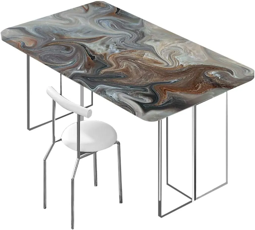 Brown Light Grey Folding Table Cover Marbling Texture Watercolor Artwork Folding Table Cover Rectangle Polyester ?Tablecloth for Picnic Party Marble Fits up 5 Foot Tables