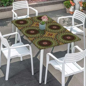 Brown Orange Tablecloth for Folding Table Mandala Flower Floral Fitted Spandex Stretch Square Table Covers Caps Elastic Square Tablecloth Eastern Design Fits up 5 Foot Tables