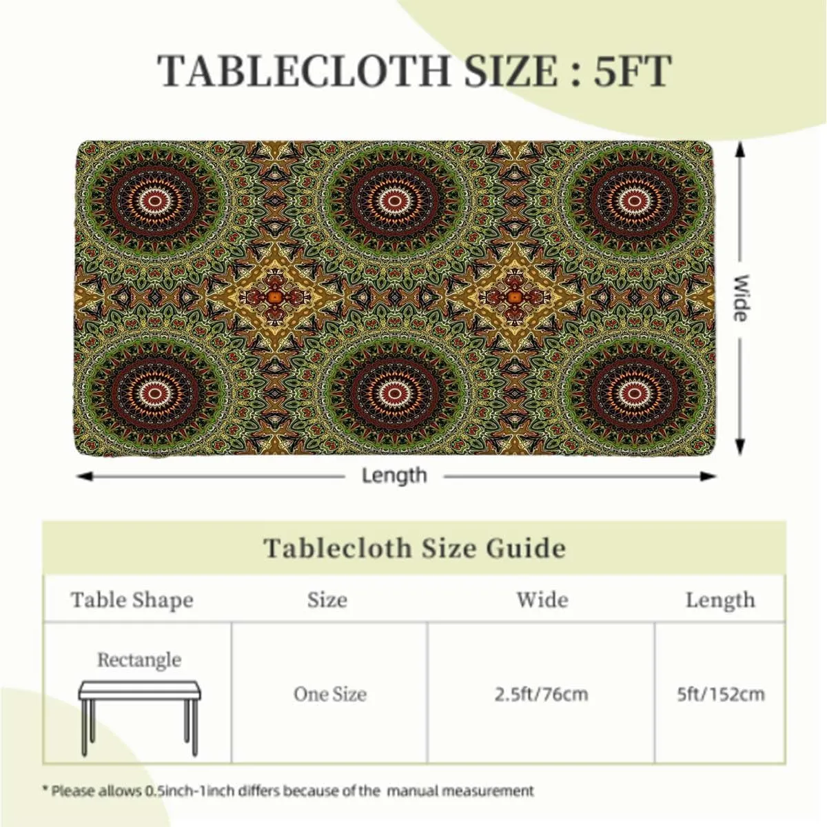 Brown Orange Tablecloth for Folding Table Mandala Flower Floral Fitted Spandex Stretch Square Table Covers Caps Elastic Square Tablecloth Eastern Design Fits up 5 Foot Tables