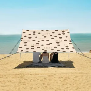 Bubble Milk Tea Texture Beach Canopy Tent Anti-UV & Wind Resistant, Camping Sun Shelter Easy Setup Portable,Outdoor Shade Tents with Sandbags,Sand Shovels,Ground Pegs & Stability Poles