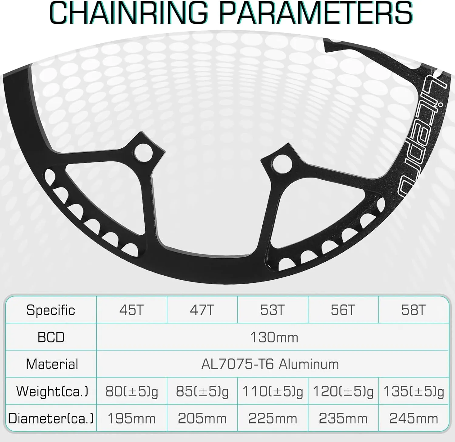 BUCKLOS Folding Bike Crankset 170mm, 130 BCD Round Single Speed Chainring 45T 47T 53T 56T 58T, Bicycle Aluminium Alloy Ultralight Sprocket Cranksets Arm, fit 14/16/20 inch Foldable Track Road Bike