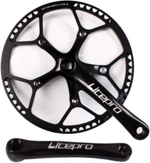 BUCKLOS Folding Bike Crankset 170mm, 130 BCD Round Single Speed Chainring 45T 47T 53T 56T 58T, Bicycle Aluminium Alloy Ultralight Sprocket Cranksets Arm, fit 14/16/20 inch Foldable Track Road Bike