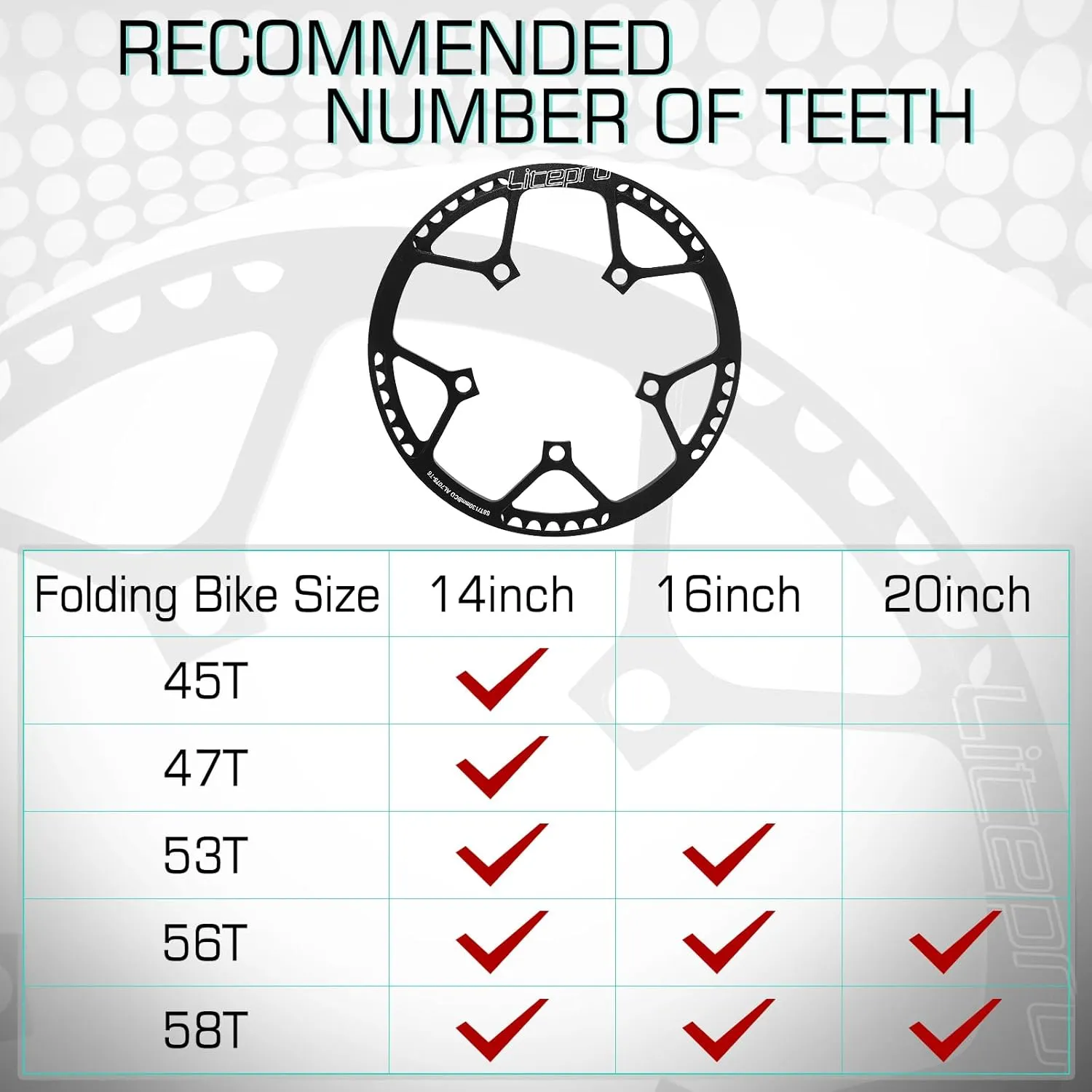 BUCKLOS Folding Bike Crankset 170mm, 130 BCD Round Single Speed Chainring 45T 47T 53T 56T 58T, Bicycle Aluminium Alloy Ultralight Sprocket Cranksets Arm, fit 14/16/20 inch Foldable Track Road Bike
