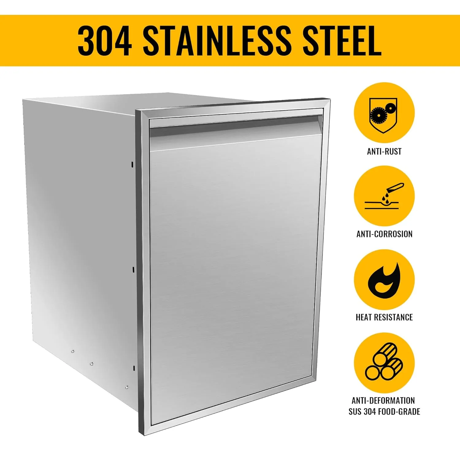 Built-in Double Trash Drawer 20''Wx27''Hx24''D, Pull-Out Trash Drawer, Outdoor Kitchen Stainless Steel Trash Bin for BBQ Island Grill Station