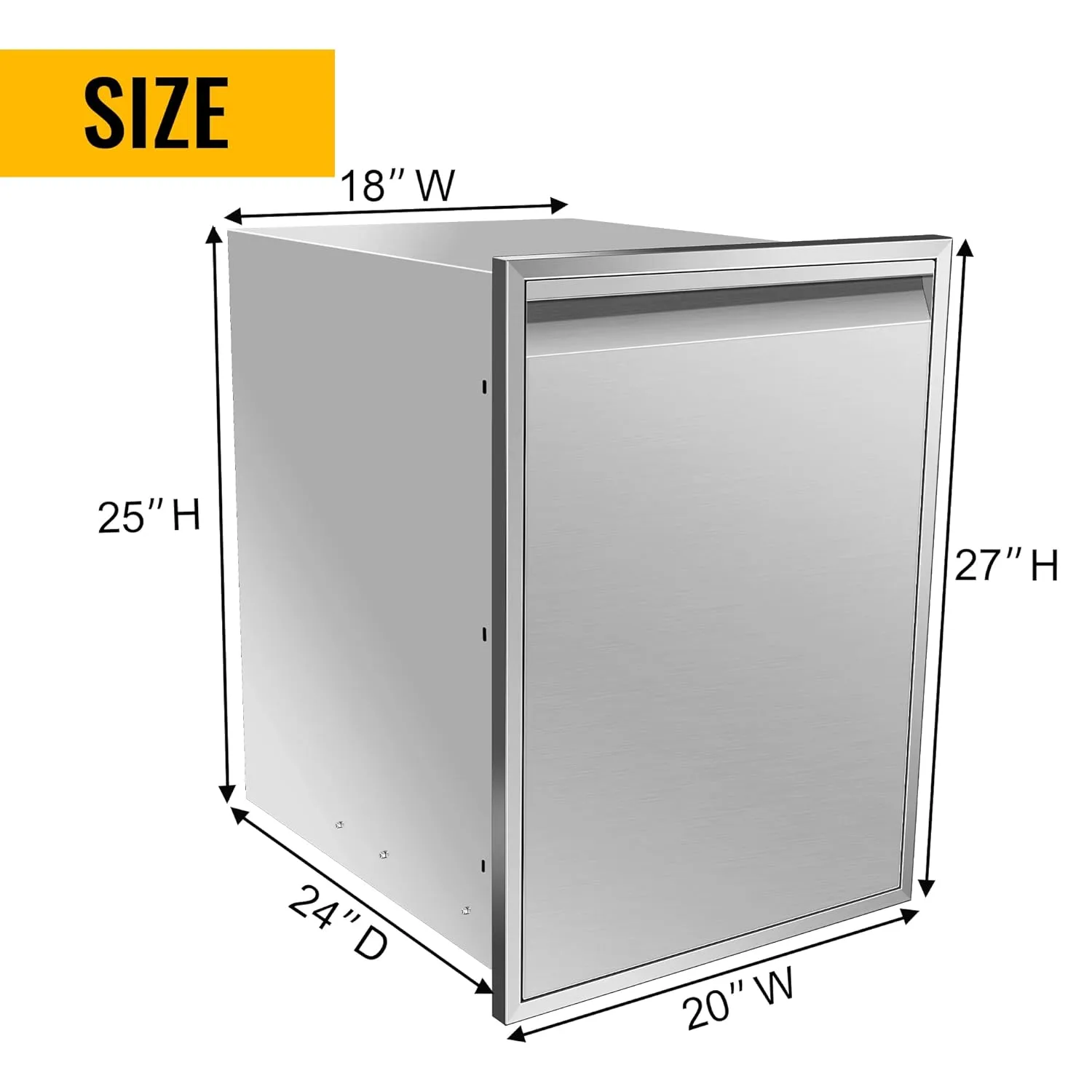 Built-in Double Trash Drawer 20''Wx27''Hx24''D, Pull-Out Trash Drawer, Outdoor Kitchen Stainless Steel Trash Bin for BBQ Island Grill Station