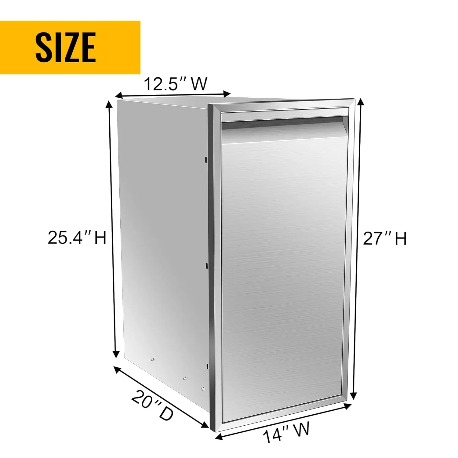 Built-in Single Trash Drawer 14''Wx27''Hx20''D, Pull-Out Trash Drawer, Outdoor Kitchen Stainless Steel Trash Bin for BBQ Island Grill Station