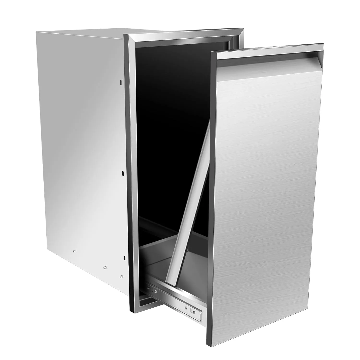 Built-in Single Trash Drawer 14''Wx27''Hx20''D, Pull-Out Trash Drawer, Outdoor Kitchen Stainless Steel Trash Bin for BBQ Island Grill Station