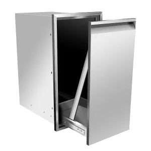 Built-in Single Trash Drawer 14''Wx27''Hx20''D, Pull-Out Trash Drawer, Outdoor Kitchen Stainless Steel Trash Bin for BBQ Island Grill Station