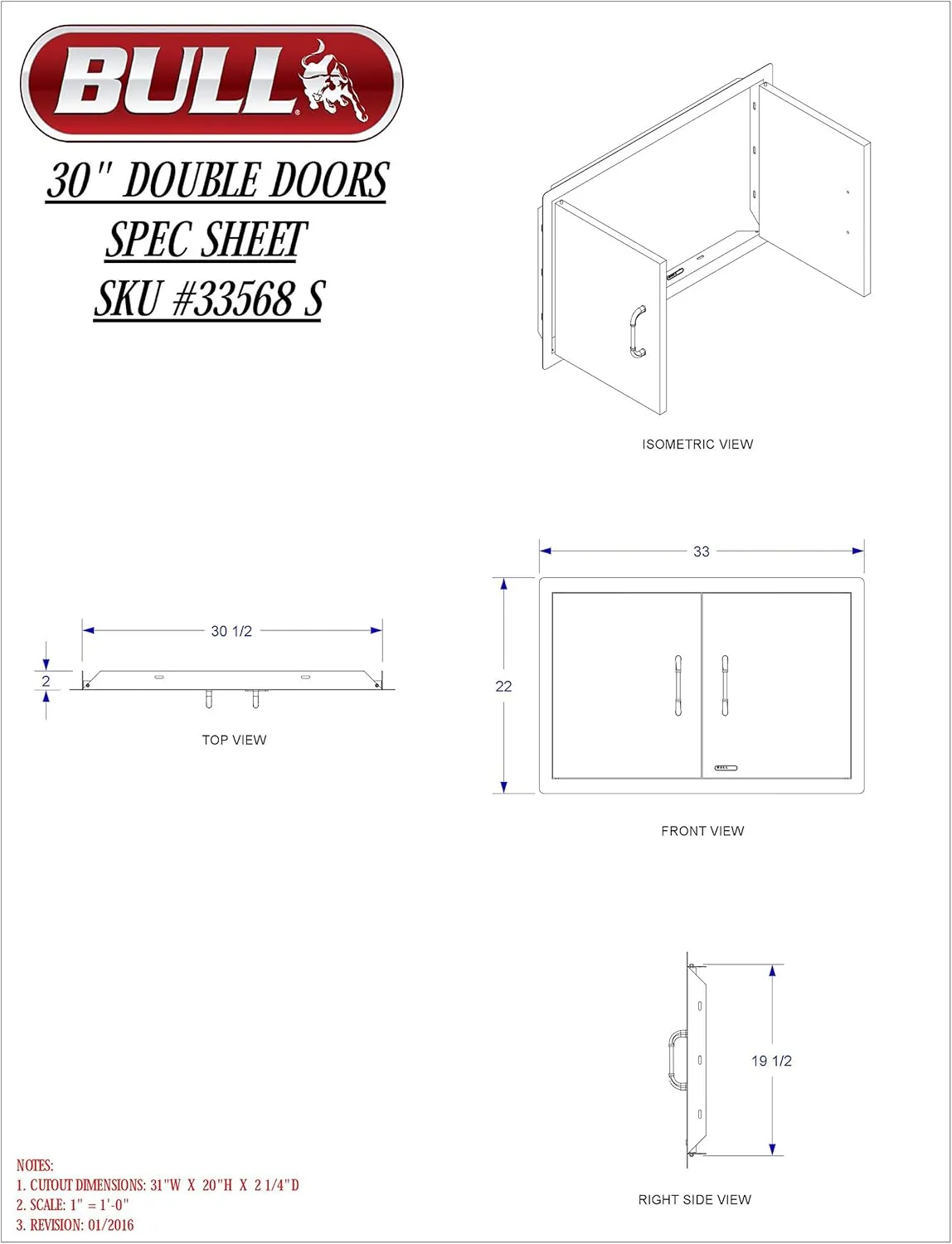 Bull Outdoor Products 33568 Stainless Steel Double Door