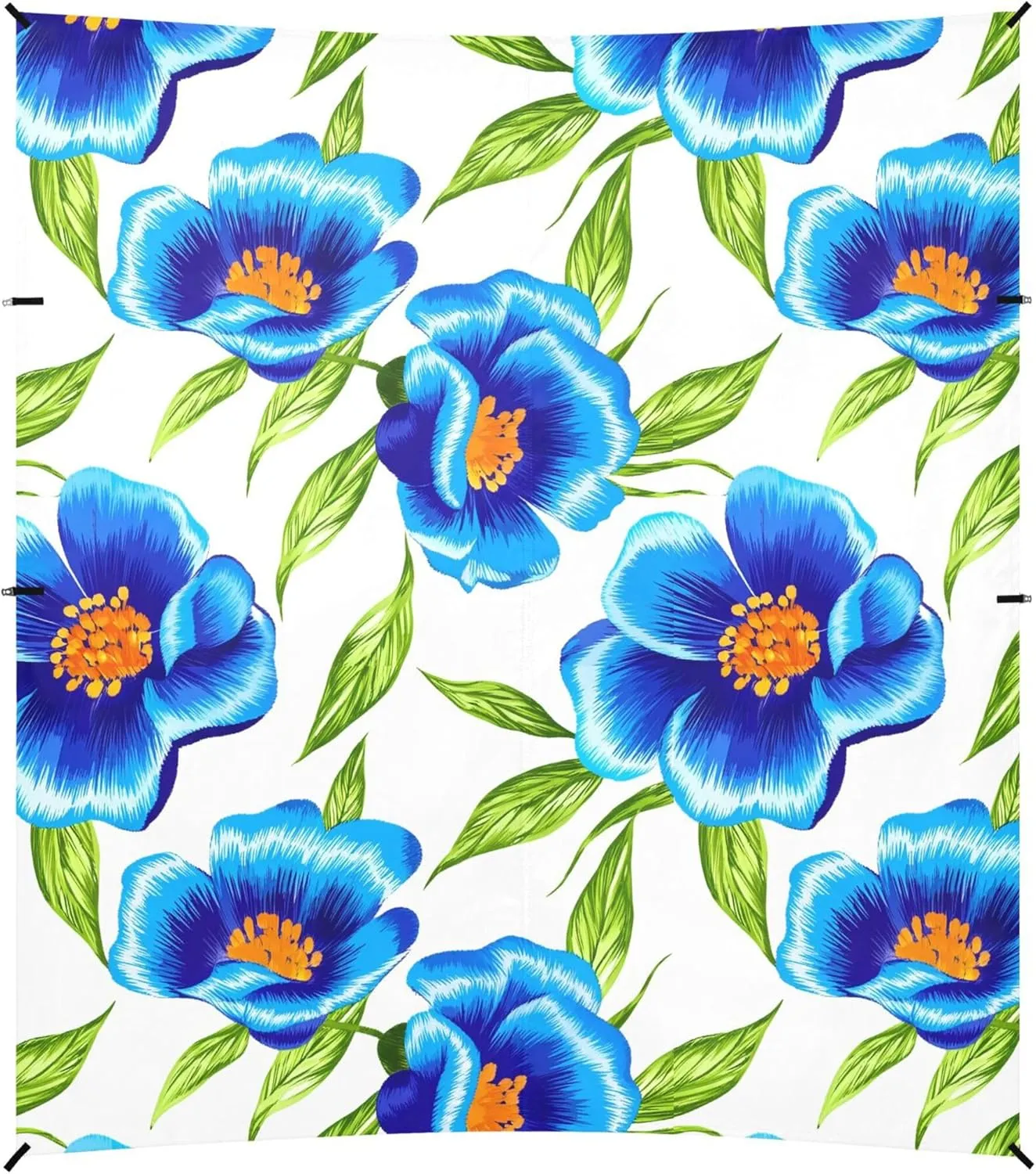 Burbuja Blue Flowers Beach Canopy Windproof Beach Tent Sun Shade with 4 Sandbags & Sand Shovel, Portable Sun Shelter for Family Camping Picnic