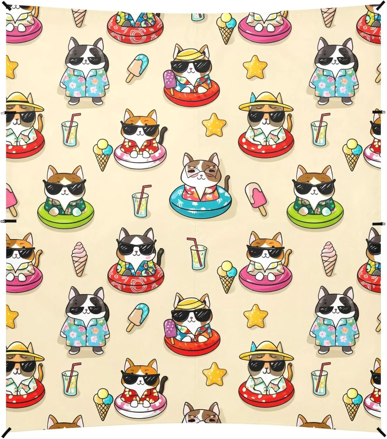 Burbuja Cartoon Cats Dogs Beach Canopy Windproof Beach Tent Sun Shade with 4 Sandbags & Sand Shovel, Portable Sun Shelter for Family Camping Picnic