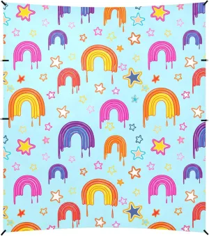 Burbuja Colorful Melting Rainbow Beach Canopy Windproof Beach Tent Sun Shade with 4 Sandbags & Sand Shovel, Portable Sun Shelter for Family Camping Picnic