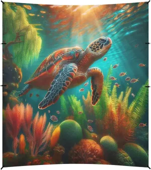 Burbuja Sea Turtle Under Sea Beach Canopy Windproof Beach Tent Sun Shade with 4 Sandbags & Sand Shovel, Portable Sun Shelter for Family Camping Picnic