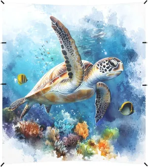 Burbuja Watercolor Sea Turtle in Ocean Beach Canopy Windproof Beach Tent Sun Shade with 4 Sandbags & Sand Shovel, Portable Sun Shelter for Family Camping Picnic