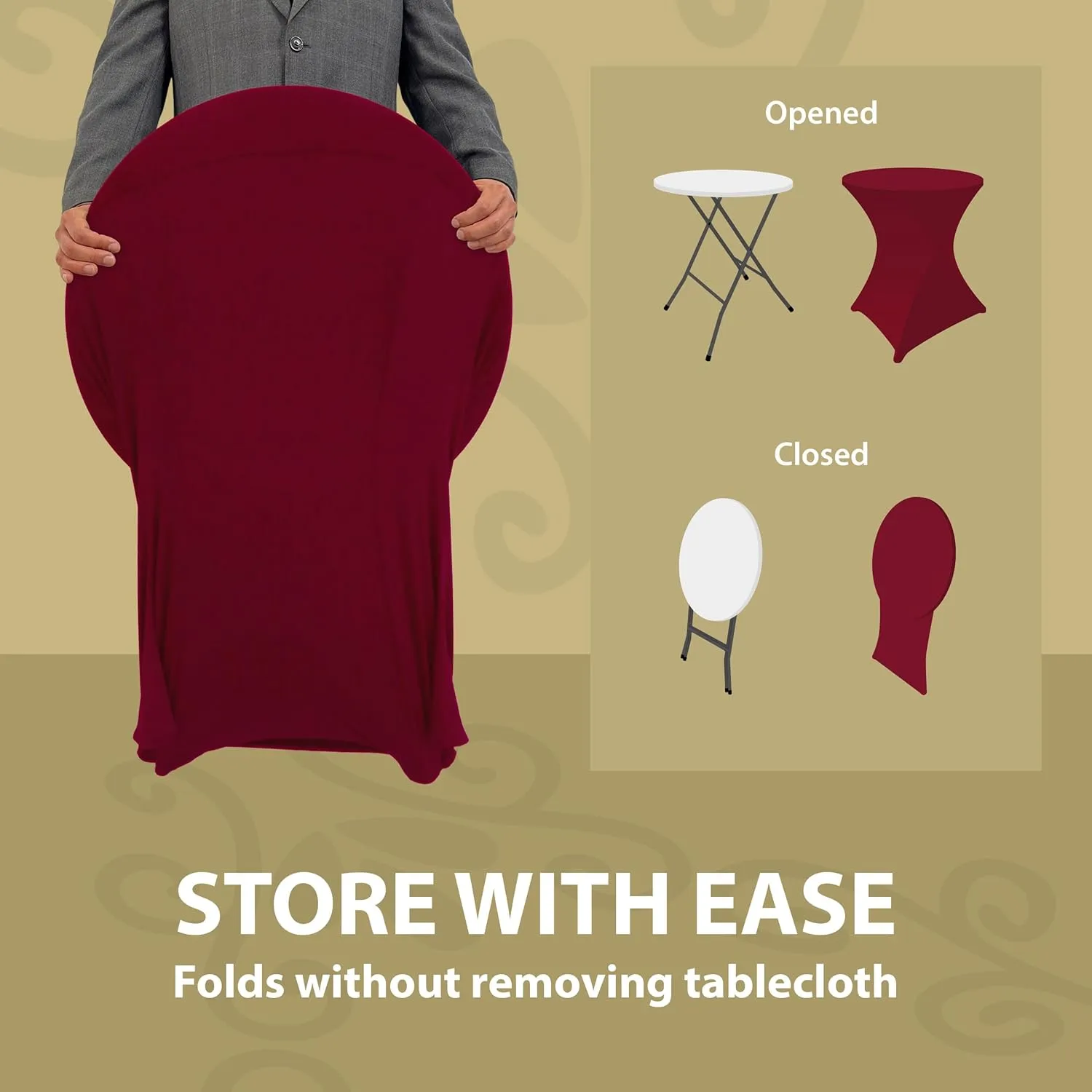 Burgundy 32 Inch Round x 30 Inch Tall Spandex Cocktail Tablecloth Folding Cover Stretch