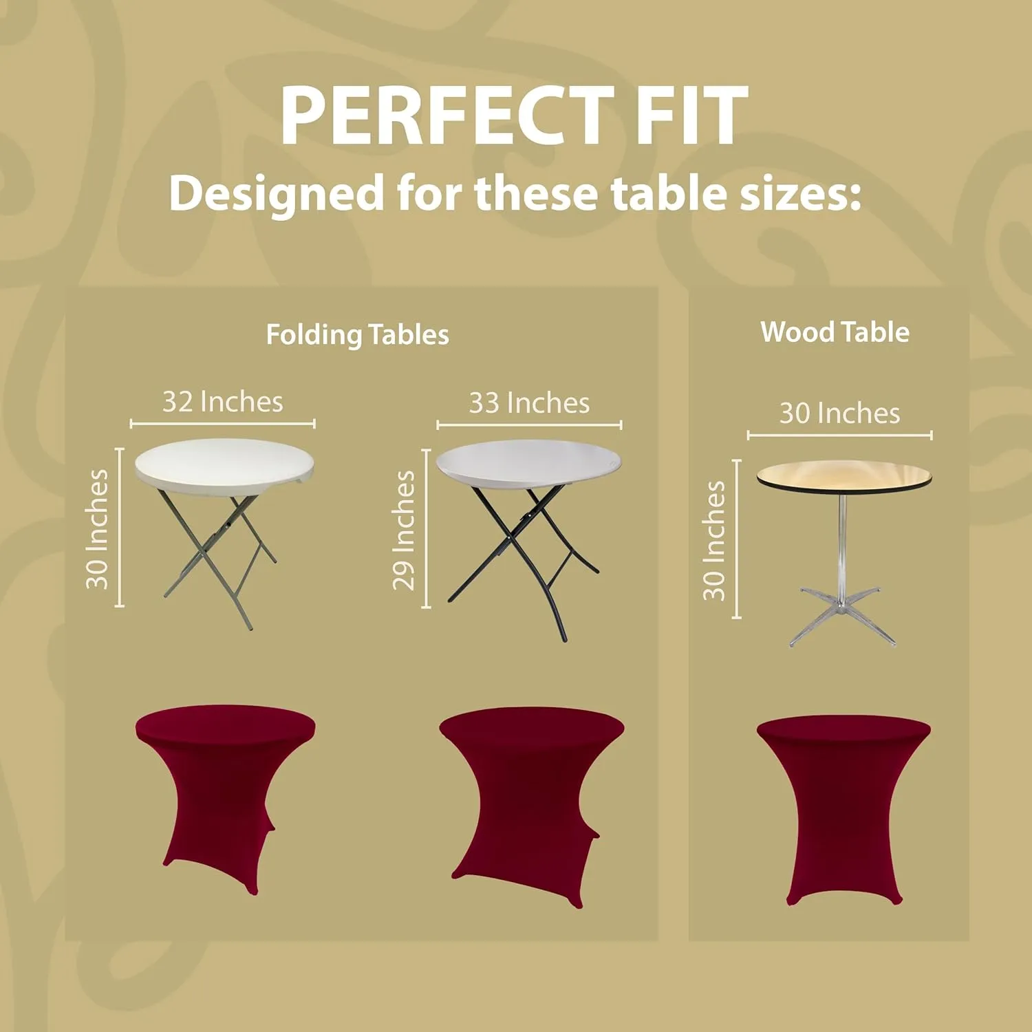 Burgundy 32 Inch Round x 30 Inch Tall Spandex Cocktail Tablecloth Folding Cover Stretch