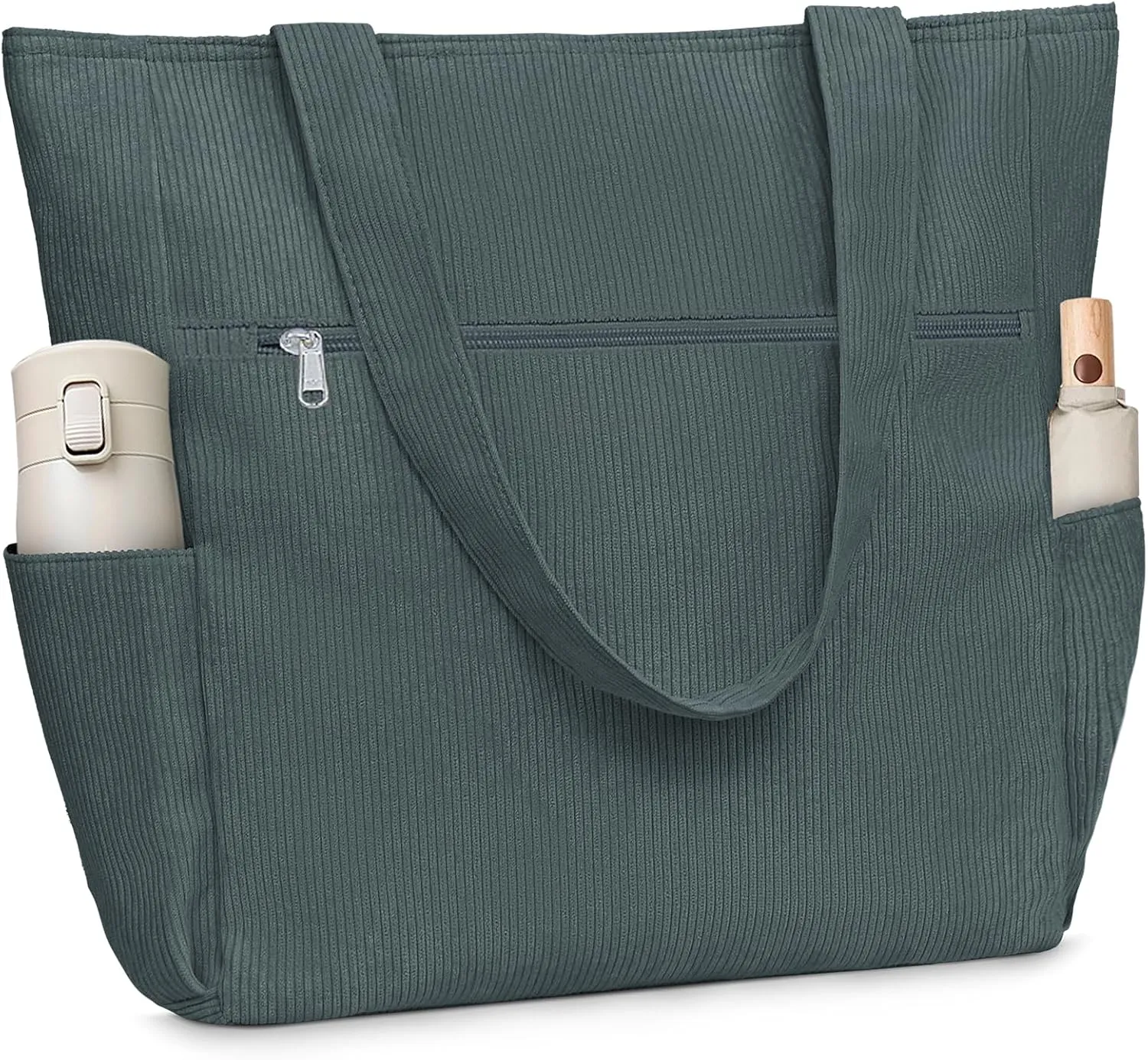 Buringer Corduroy Tote Bag for Women Large Shoulder Bag with Zipper and Pockets for Travel Gym Vacation