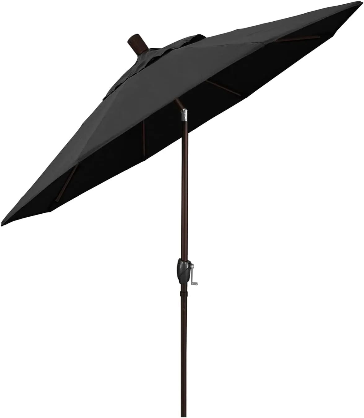 California Umbrella 6' Round Aluminum Market Umbrella, Crank Lift, Push Button Tilt, Bronze Pole, Sunbrella Black