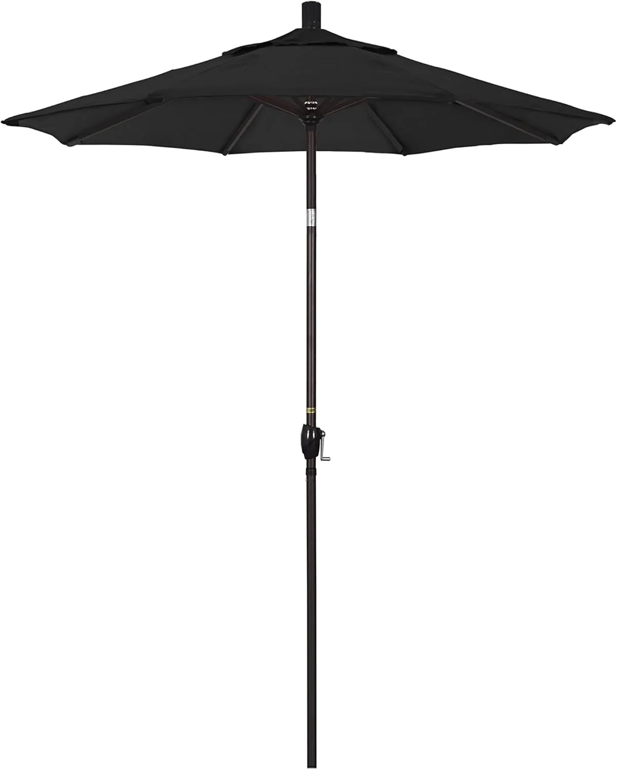 California Umbrella 6' Round Aluminum Market Umbrella, Crank Lift, Push Button Tilt, Bronze Pole, Sunbrella Black