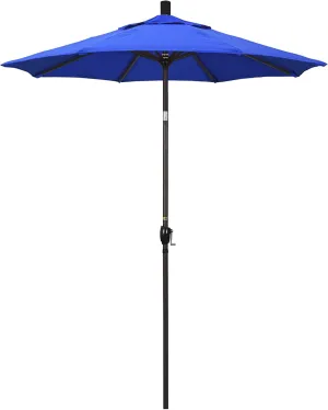 California Umbrella 6' Round Aluminum Market Umbrella, Crank Lift, Push Button Tilt, Bronze Pole, Sunbrella Pacific Blue