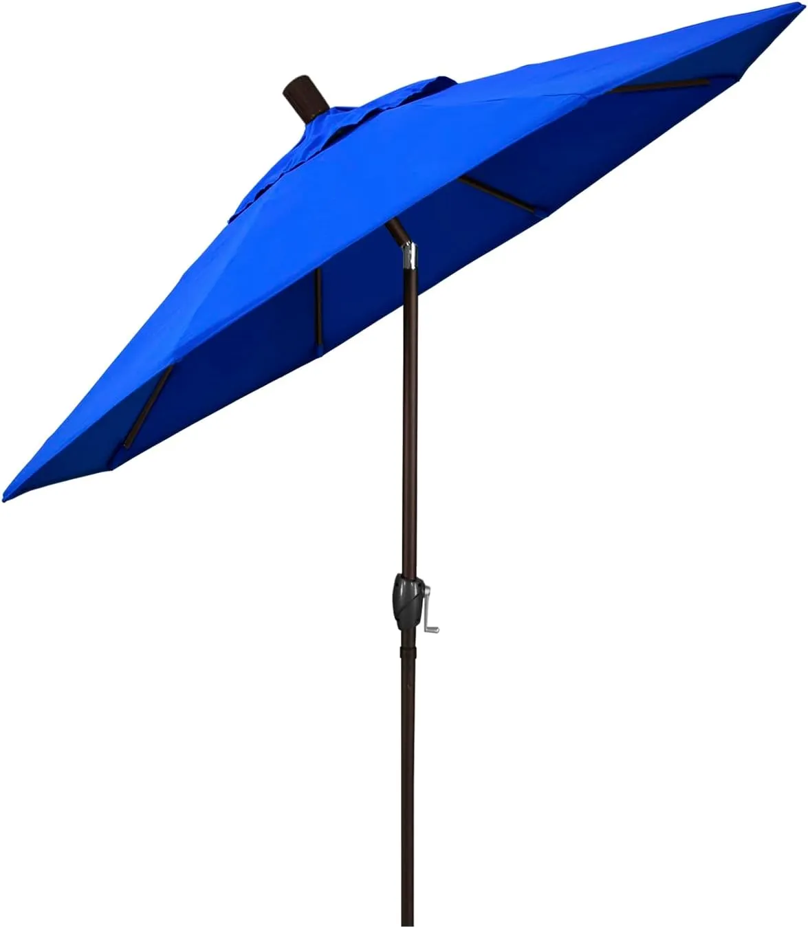 California Umbrella 6' Round Aluminum Market Umbrella, Crank Lift, Push Button Tilt, Bronze Pole, Sunbrella Pacific Blue