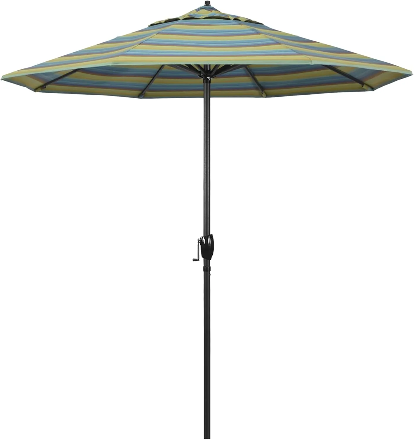 California Umbrella 7.5' Rd Aluminum Patio Umbrella, Crank Lift, Auto Tilt, Black Finish