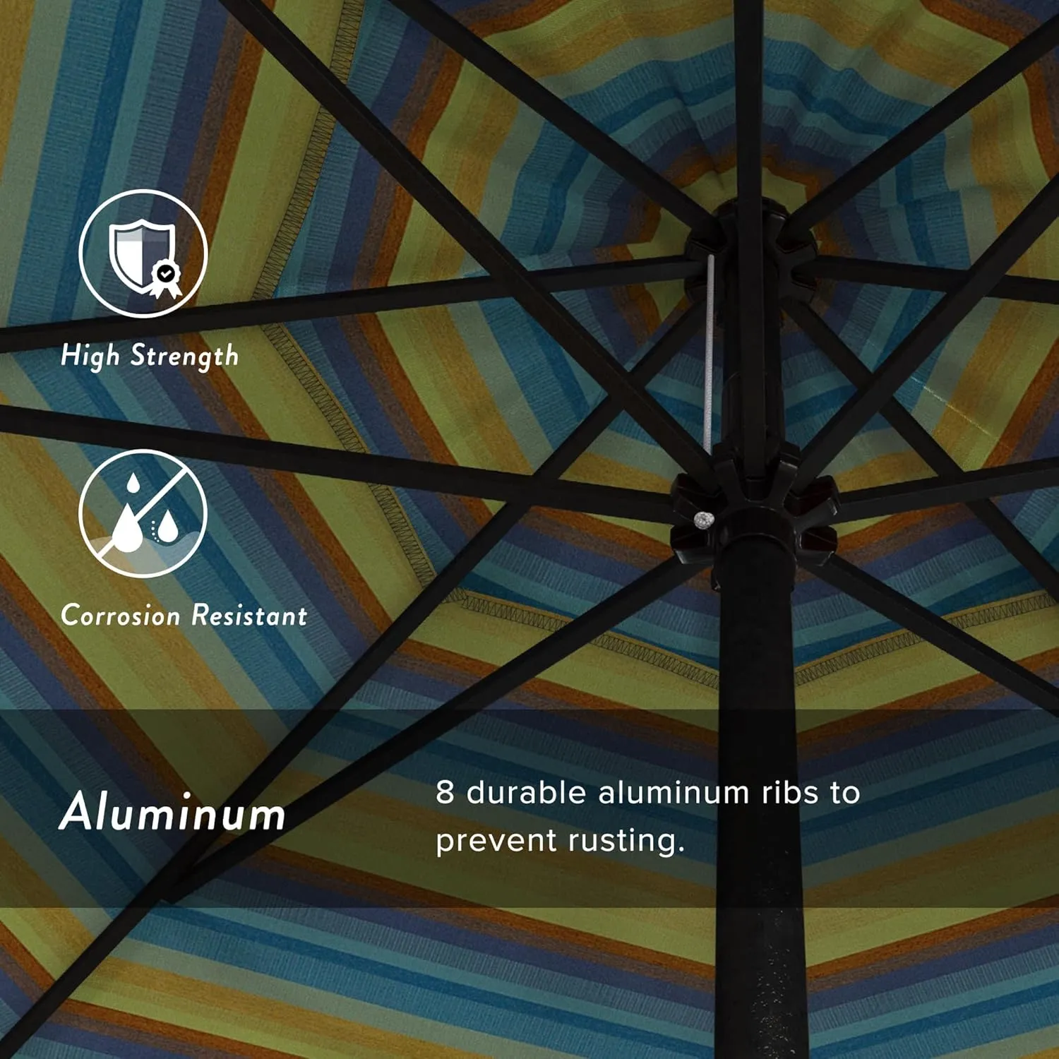 California Umbrella 7.5' Rd Aluminum Patio Umbrella, Crank Lift, Auto Tilt, Black Finish