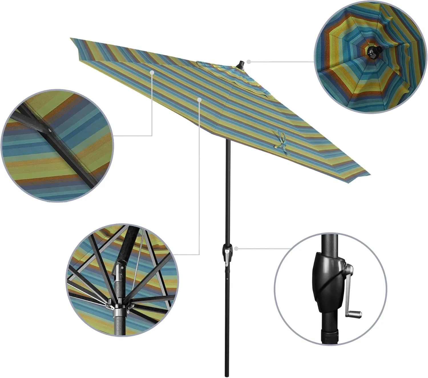 California Umbrella 7.5' Rd Aluminum Patio Umbrella, Crank Lift, Auto Tilt, Black Finish