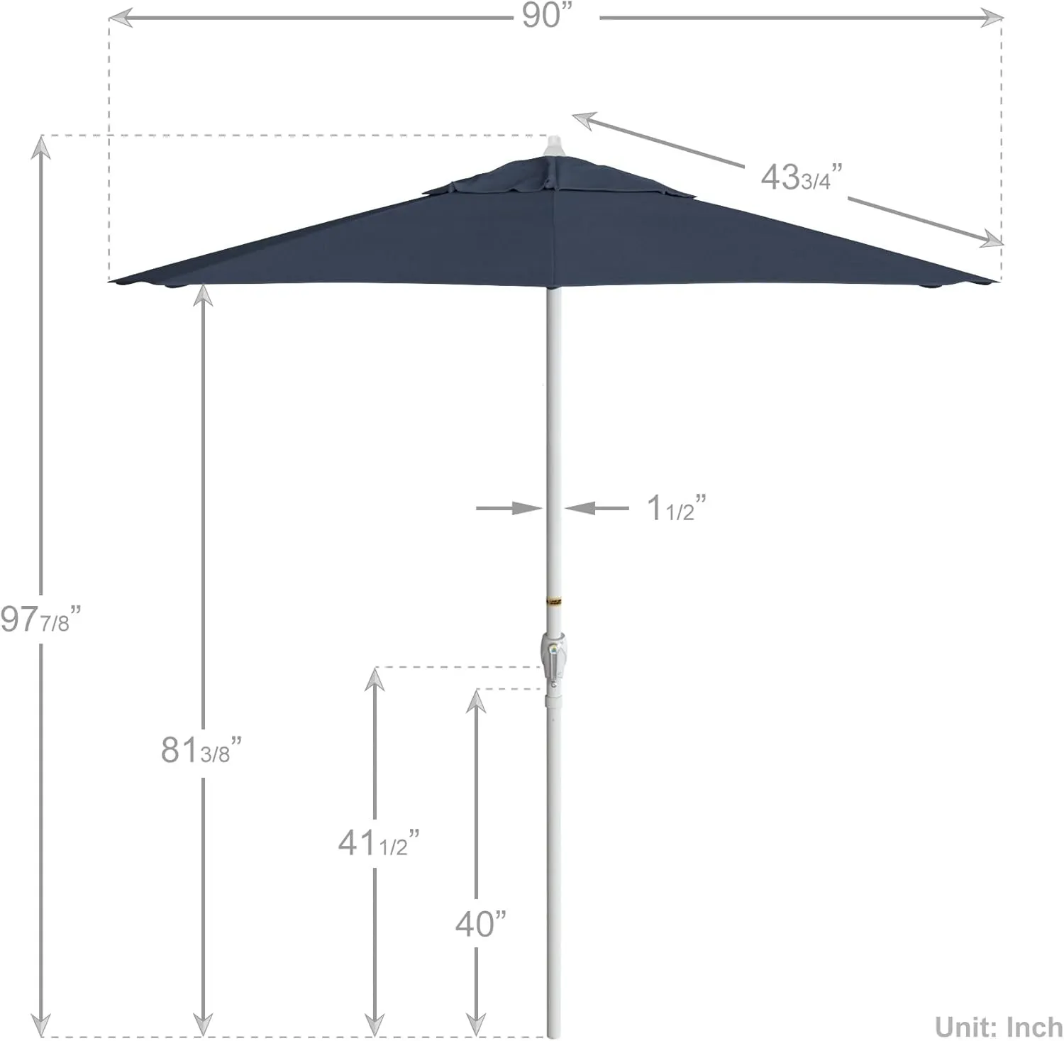 California Umbrella 7.5' Rd Aluminum Patio Umbrella, Crank Lift, Auto Tilt, White Finish, Sunbrella Regatta