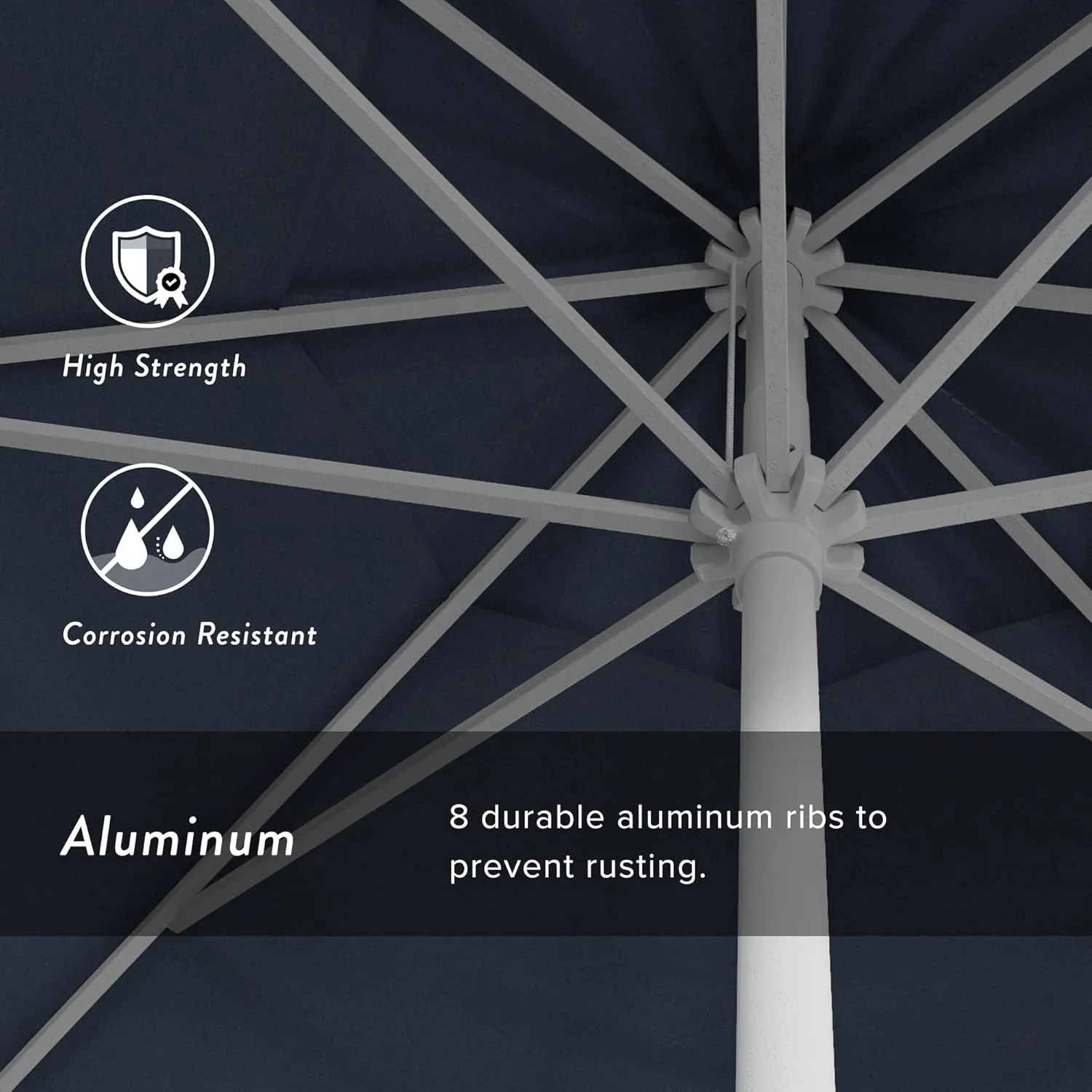 California Umbrella 7.5' Rd Aluminum Patio Umbrella, Crank Lift, Auto Tilt, White Finish, Sunbrella Regatta